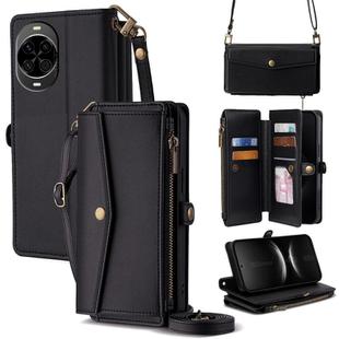 For Huawei nova 14 5G Zipper Wallet Side Buckle Crossbody Lanyard Leather Phone Case(Black)
