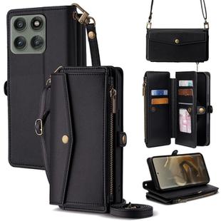 For Motorola Edge 60 Pro 5G Zipper Wallet Side Buckle Crossbody Lanyard Leather Phone Case(Black)