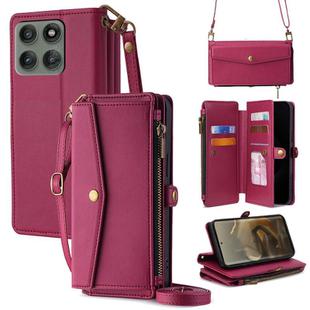 For Motorola Edge 60 Pro 5G Zipper Wallet Side Buckle Crossbody Lanyard Leather Phone Case(Red)