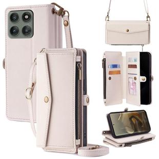 For Motorola Edge 60 Pro 5G Zipper Wallet Side Buckle Crossbody Lanyard Leather Phone Case(White)