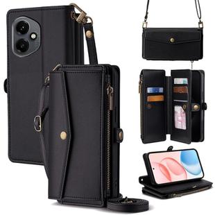 For Honor 400 Global 156.5mm Zipper Wallet Side Buckle Crossbody Lanyard Leather Phone Case(Black)