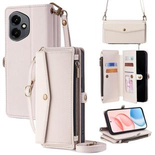For Honor 400 Global 156.5mm Zipper Wallet Side Buckle Crossbody Lanyard Leather Phone Case(White)