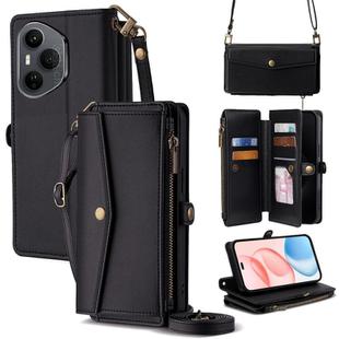 For Honor 400 Pro Global 160.8mm Zipper Wallet Side Buckle Crossbody Lanyard Leather Phone Case(Black)