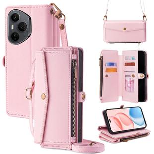 For Honor 400 Pro Global 160.8mm Zipper Wallet Side Buckle Crossbody Lanyard Leather Phone Case(Rose Gold)