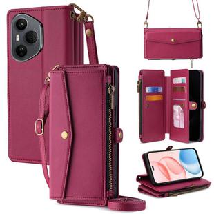 For Honor 400 Pro Global 160.8mm Zipper Wallet Side Buckle Crossbody Lanyard Leather Phone Case(Red)