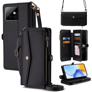 For Honor X60 GT 5G Zipper Wallet Side Buckle Crossbody Lanyard Leather Phone Case(Black)