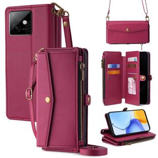 For Honor X60 GT 5G Zipper Wallet Side Buckle Crossbody Lanyard Leather Phone Case(Red)