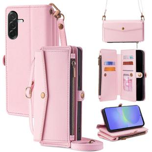 For Samsung Galaxy A36 5G Zipper Wallet Side Buckle Crossbody Lanyard Leather Phone Case(Rose Gold)