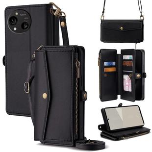 For Sharp Aquos R10 Zipper Wallet Side Buckle Crossbody Lanyard Leather Phone Case(Black)