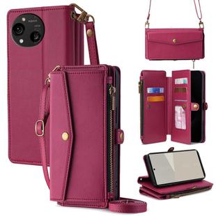 For Sharp Aquos R10 Zipper Wallet Side Buckle Crossbody Lanyard Leather Phone Case(Red)