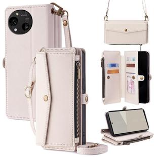 For Sharp Aquos R10 Zipper Wallet Side Buckle Crossbody Lanyard Leather Phone Case(White)