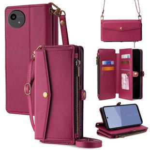 For Sharp Aqous wish5 Zipper Wallet Side Buckle Crossbody Lanyard Leather Phone Case(Red)
