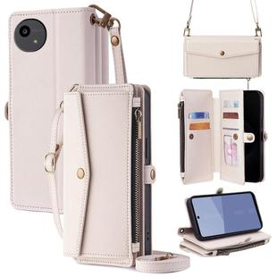 For Sharp Aqous wish5 Zipper Wallet Side Buckle Crossbody Lanyard Leather Phone Case(White)