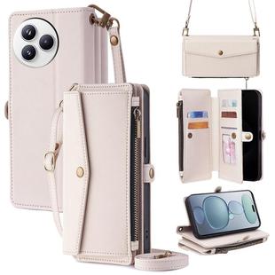 For Xiaomi Civi 5 Pro 5G Zipper Wallet Side Buckle Crossbody Lanyard Leather Phone Case(White)