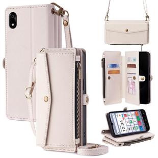 For ZTE Kantan Sumaho 4 A402ZT Zipper Wallet Side Buckle Crossbody Lanyard Leather Phone Case(White)