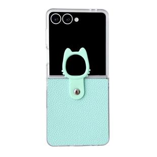 For Samsung Galaxy Z Flip7 5G Transparent Frame Jelly PU + PC Phone Case with Ring Holder(Mint Green)