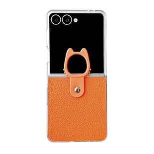 For Samsung Galaxy Z Flip7 5G Transparent Frame Jelly PU + PC Phone Case with Ring Holder(Orange)