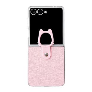 For Samsung Galaxy Z Flip7 5G Transparent Frame Jelly PU + PC Phone Case with Ring Holder(Pink)