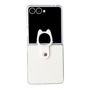 For Samsung Galaxy Z Flip7 5G Transparent Frame Jelly PU + PC Phone Case with Ring Holder(White)