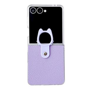 For Samsung Galaxy Z Flip7 5G Transparent Frame Jelly PU + PC Phone Case with Ring Holder(Purple)