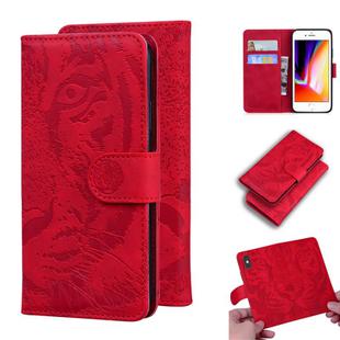 For iPhone 8 Plus / 7 Plus Tiger Embossing Pattern Horizontal Flip Leather Case with Holder & Card Slots & Wallet(Red)