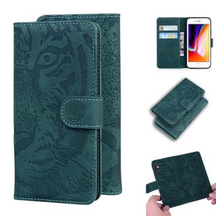 For iPhone 8 Plus / 7 Plus Tiger Embossing Pattern Horizontal Flip Leather Case with Holder & Card Slots & Wallet(Green)