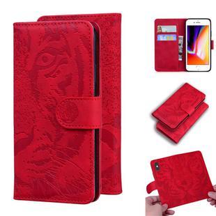 For iPhone SE 2022 / SE 2020 / 8 / 7 Tiger Embossing Pattern Horizontal Flip Leather Case with Holder & Card Slots & Wallet(Red)