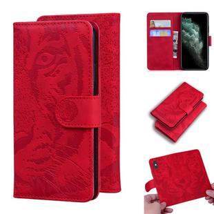 For iPhone 11 Pro Max Tiger Embossing Pattern Horizontal Flip Leather Case with Holder & Card Slots & Wallet(Red)