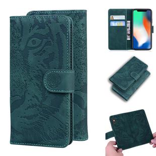 For iPhone X / XS Tiger Embossing Pattern Horizontal Flip Leather Case with Holder & Card Slots & Wallet(Green)