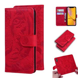 For iPhone XR Tiger Embossing Pattern Horizontal Flip Leather Case with Holder & Card Slots & Wallet(Red)