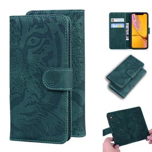 For iPhone XR Tiger Embossing Pattern Horizontal Flip Leather Case with Holder & Card Slots & Wallet(Green)