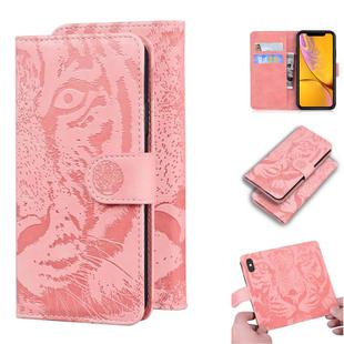 For iPhone XR Tiger Embossing Pattern Horizontal Flip Leather Case with Holder & Card Slots & Wallet(Pink)