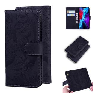 For iPhone 12 / 12 Pro Tiger Embossing Pattern Horizontal Flip Leather Case with Holder & Card Slots & Wallet(Black)