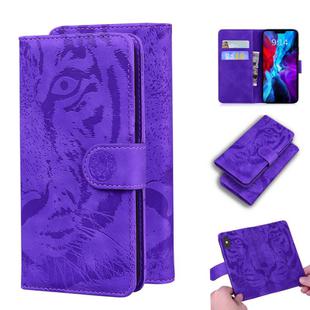 For iPhone 12 / 12 Pro Tiger Embossing Pattern Horizontal Flip Leather Case with Holder & Card Slots & Wallet(Purple)