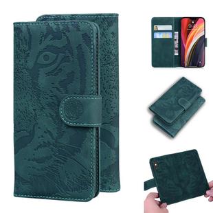 For iPhone 12 Pro Max Tiger Embossing Pattern Horizontal Flip Leather Case with Holder & Card Slots & Wallet(Green)