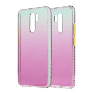 For Xiaomi Redmi 9 Gradient Shockproof TPU + Acrylic Protective Case with Detachable Buttons(Gradient Rose Red)