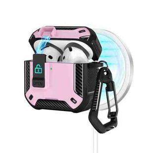 For AirPods 4 Two Color MagSafe Magnetic Earphone Case with Holder & Security Lock(Black Pink)