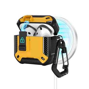 For AirPods 4 Two Color MagSafe Magnetic Earphone Case with Holder & Security Lock(Black Yellow)
