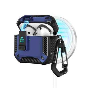For AirPods 4 Two Color MagSafe Magnetic Earphone Case with Holder & Security Lock(Black Blue)
