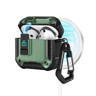 For AirPods 4 Two Color MagSafe Magnetic Earphone Case with Holder & Security Lock(Black Green)