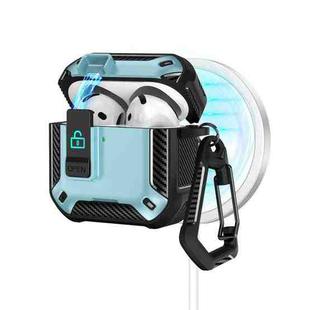 For AirPods 4 Two Color MagSafe Magnetic Earphone Case with Holder & Security Lock(Black Light Blue)