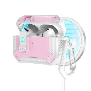 For AirPods Pro Two Color MagSafe Magnetic Earphone Case with Holder & Security Lock(White Pink)