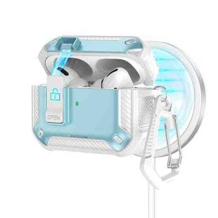 For AirPods Pro Two Color MagSafe Magnetic Earphone Case with Holder & Security Lock(White Blue)