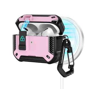 For AirPods Pro Two Color MagSafe Magnetic Earphone Case with Holder & Security Lock(Black Pink)