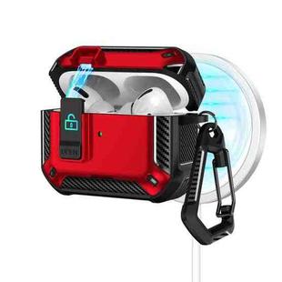 For AirPods Pro Two Color MagSafe Magnetic Earphone Case with Holder & Security Lock(Black Red)