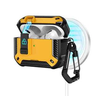 For AirPods Pro Two Color MagSafe Magnetic Earphone Case with Holder & Security Lock(Black Yellow)