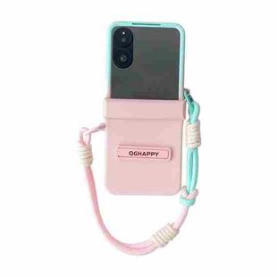 For Xiaomi Mix Flip 2 Integrated TPU Side Buckle Bracket Phone Case with Bracelet(Blue + Pink)