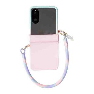 For Xiaomi Mix Flip 2 Integrated TPU Side Buckle Phone Case with Bracelet(Blue + Pink)