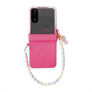 For Xiaomi Mix Flip Integrated TPU Side Buckle Phone Case with Bracelet(Pink + Rose Red)