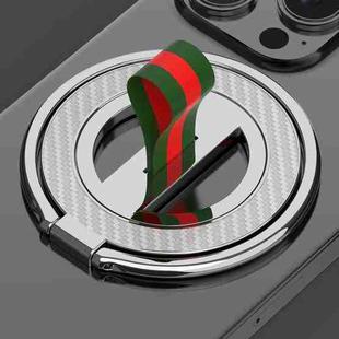 Carbon Fiber Texture Rotation Folding Ring MagSafe Magnetic Phone Holder(Green Red Silver)
